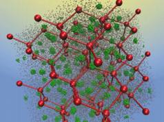 Simulation snapshot of a diamond crystal built of soft patchy diblock star polymers